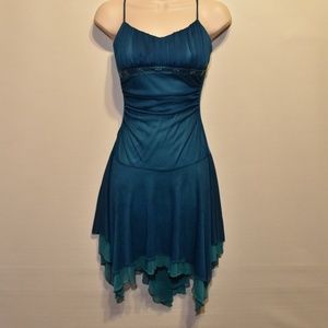 City Triangles Aqua Beaded Scarf Hem Prom Dress